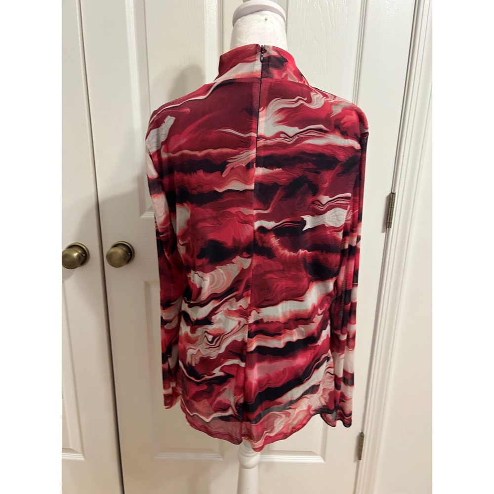 Anne Klein XL longsleeve mesh sheer long sleeve mock neck red black Stretch - Picture 3 of 11